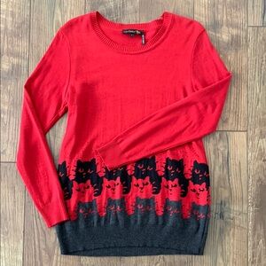 Red Cat Print Sweater, Size Small
